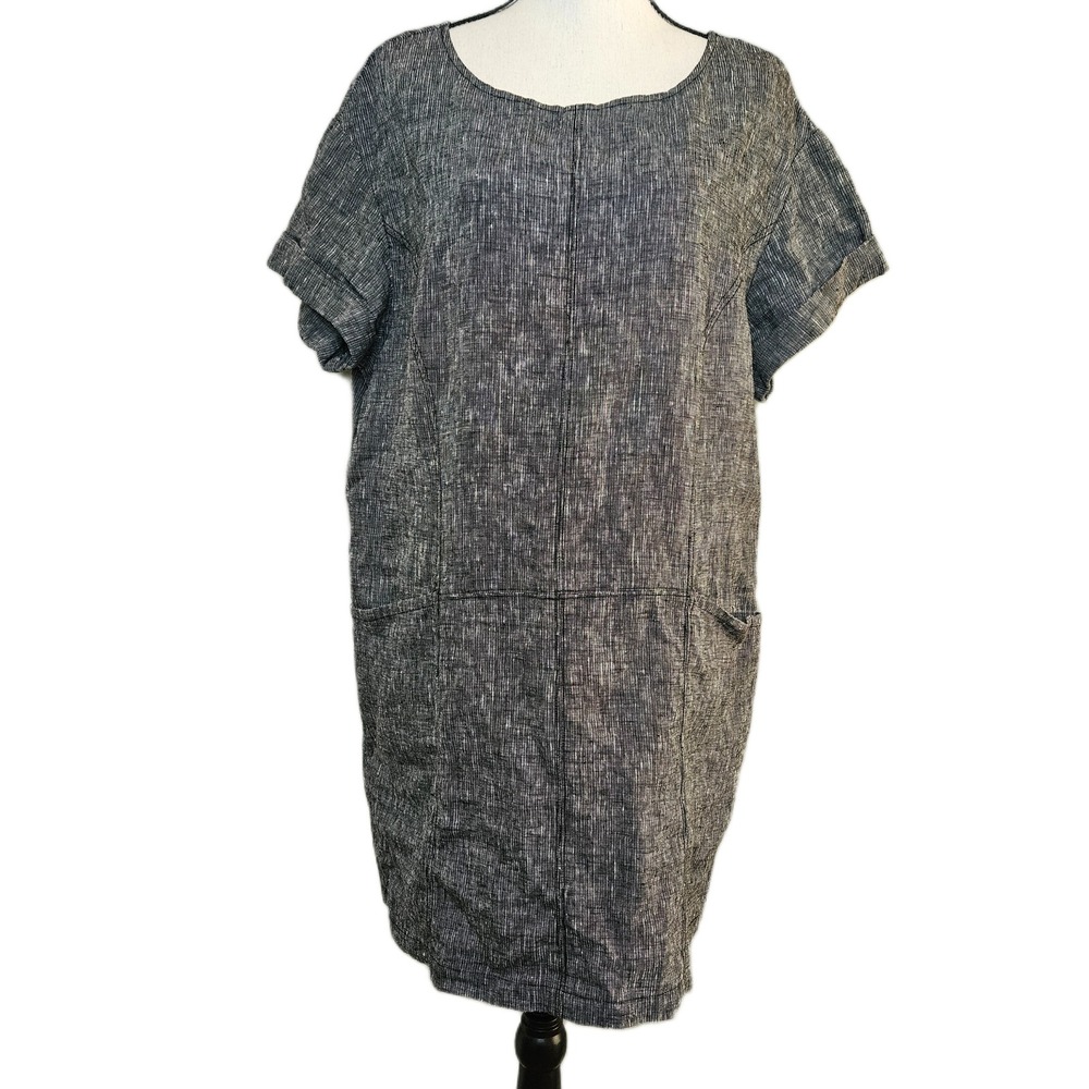 Free People Endless Shore Large 100% Linen Gray Short Sleeve Mini Shift Dress